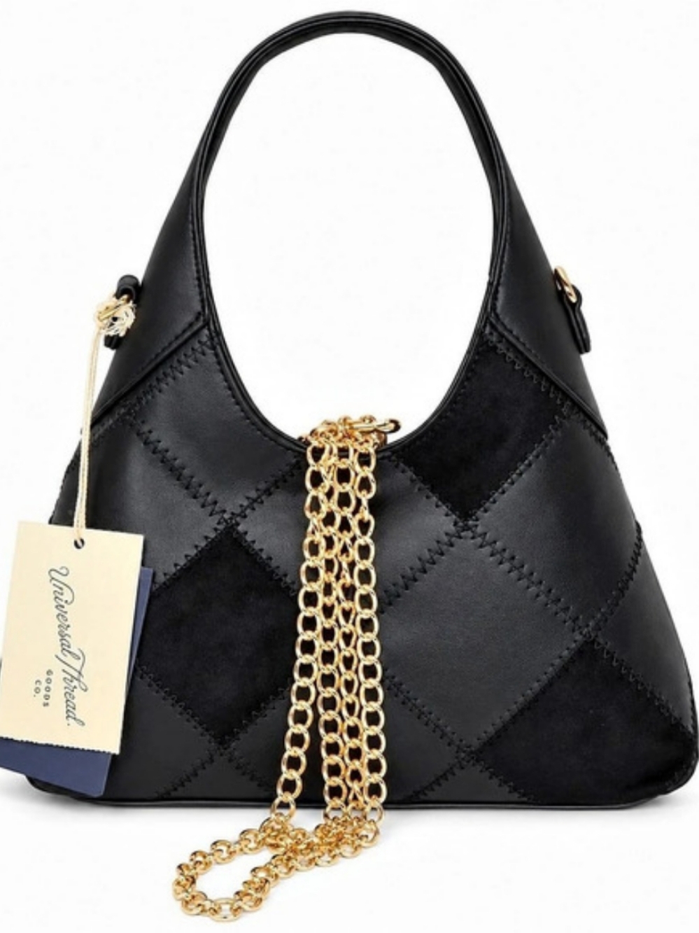 Universal Thread Square Patchwork Mini Slouchy Chain Handbag Black